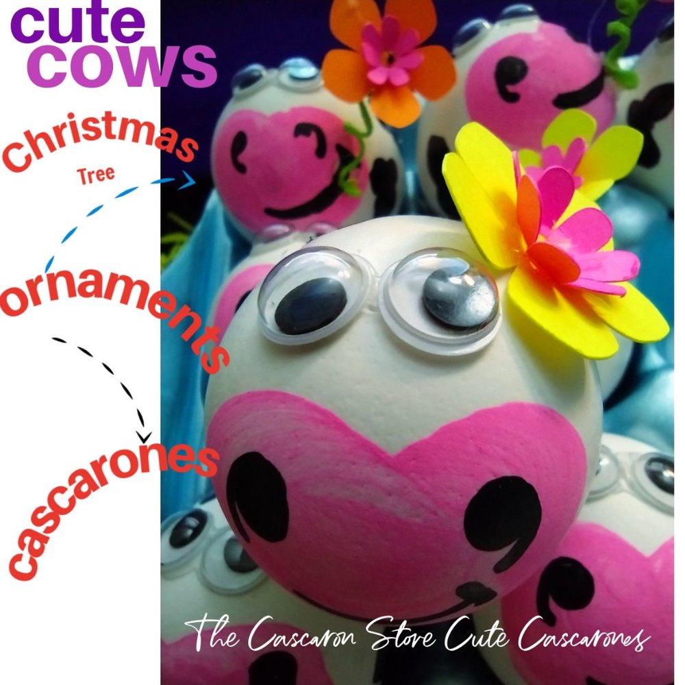 Christmas Tree Cute Cow Ornament Decoration (confetti filled shell decoration